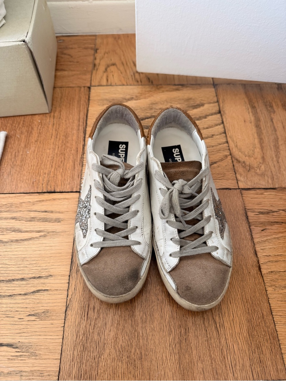 Golden goose superstar Women's Sneakers in White and Brown with Glitter Star